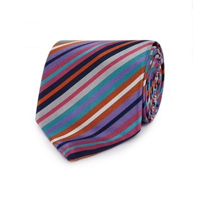 Multi-coloured striped woven silk tie
